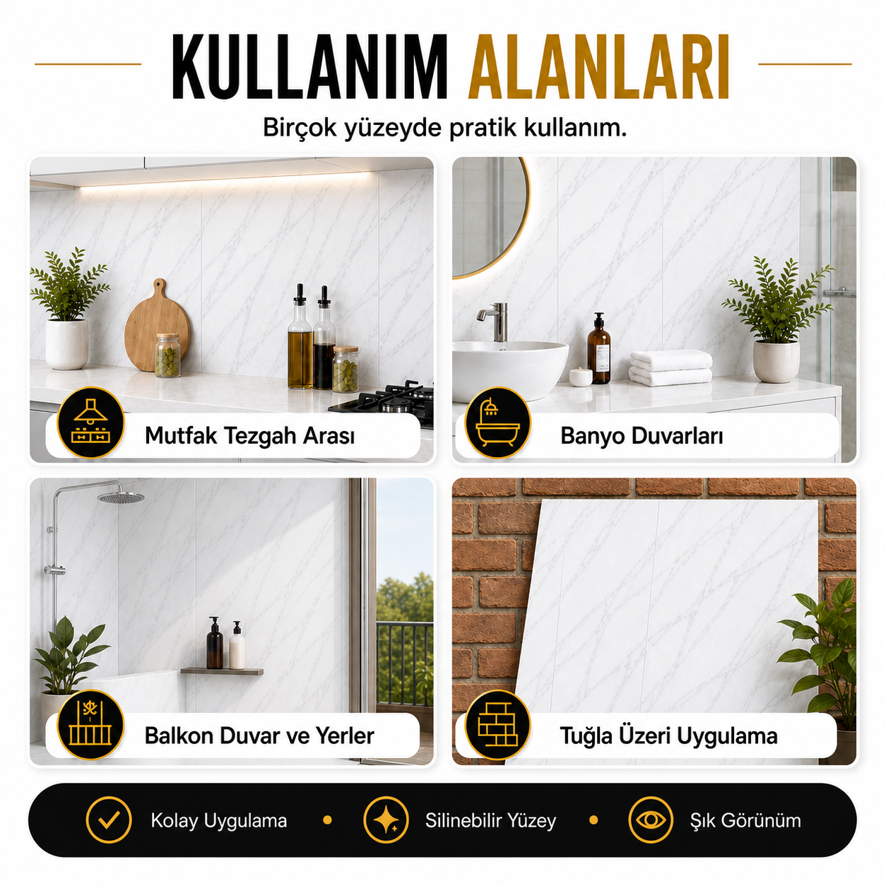 6 Adet Mermer Desenli Yapışkanlı PVC Duvar Paneli 60x30 cm (1.1 m²) - 3