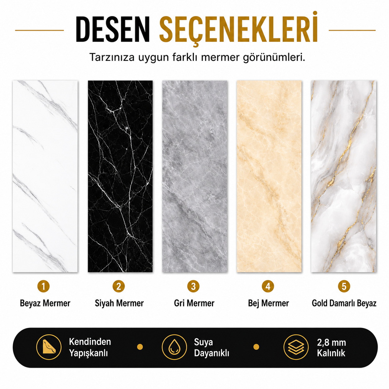 6 Adet Mermer Desenli Yapışkanlı PVC Duvar Paneli 60x30 cm (1.1 m²) - 5