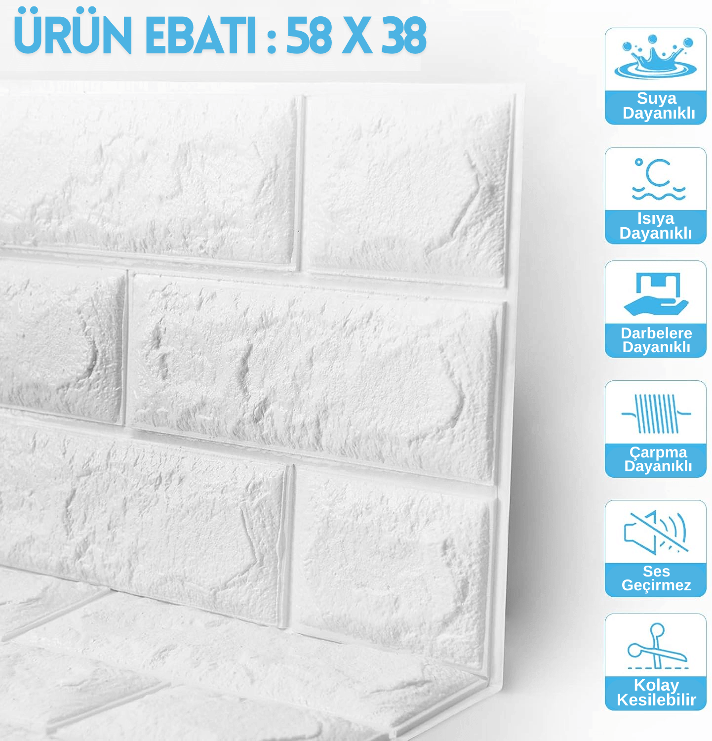 Kendinden Yapışkanlı 3D Tuğla Desenli Boyanabilir Duvar Paneli 6 Adet (58x38 cm / ~1.32 m²) - 4